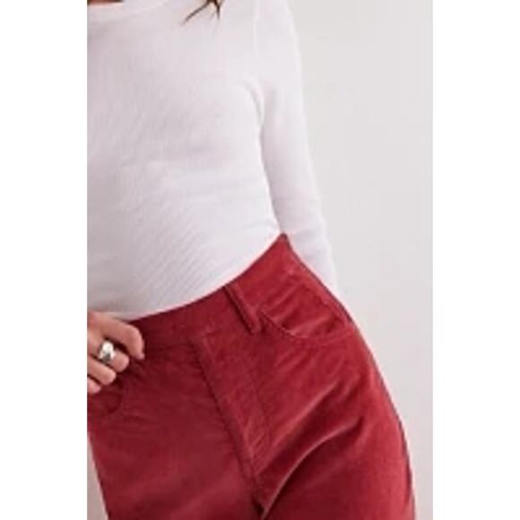 NWT FREE PEOPLE CRVY Karma Cord Flare Jeans WTF $128 LARGE Red Dahlia - Picture 2 of 5